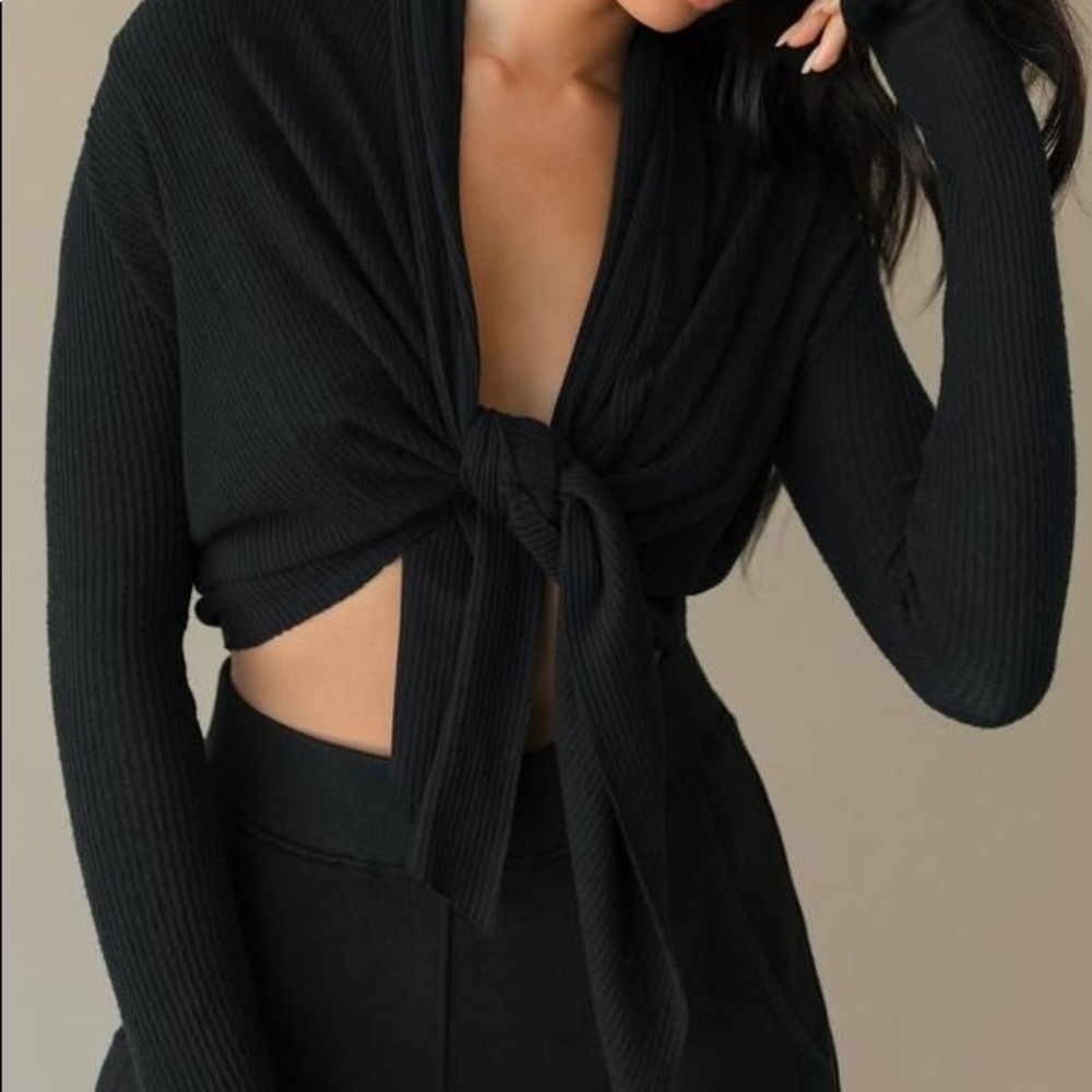 Joah brown tie from cardigan BLACK